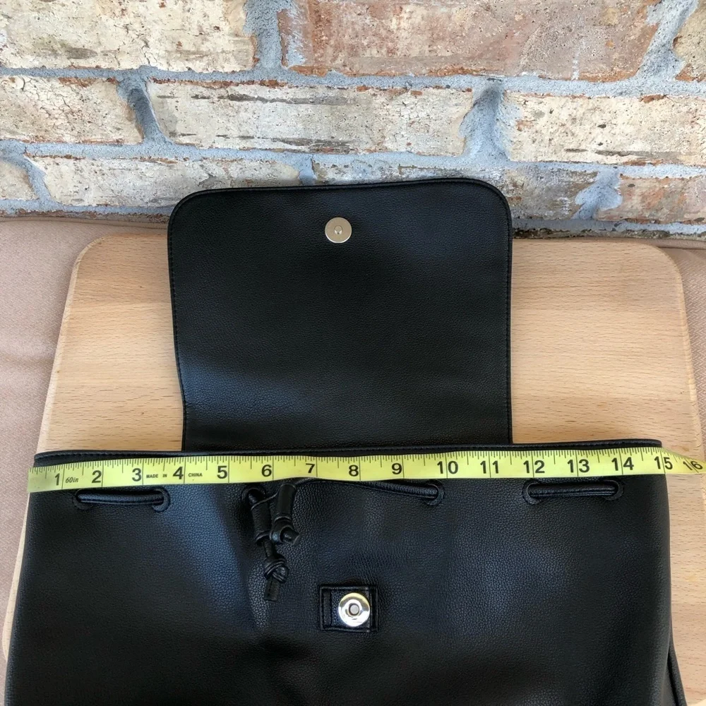 Victoria’s Secret Faux Leather Drawstring Magnet Black Backpack 15”W 12”H 6”D